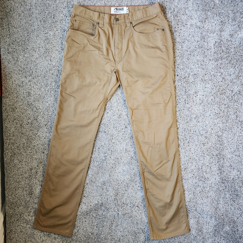 Mountain Khakis Lodo Pant Slim Tailored Fit 33x32 Khaki Tan Stretch Outdoor EUC